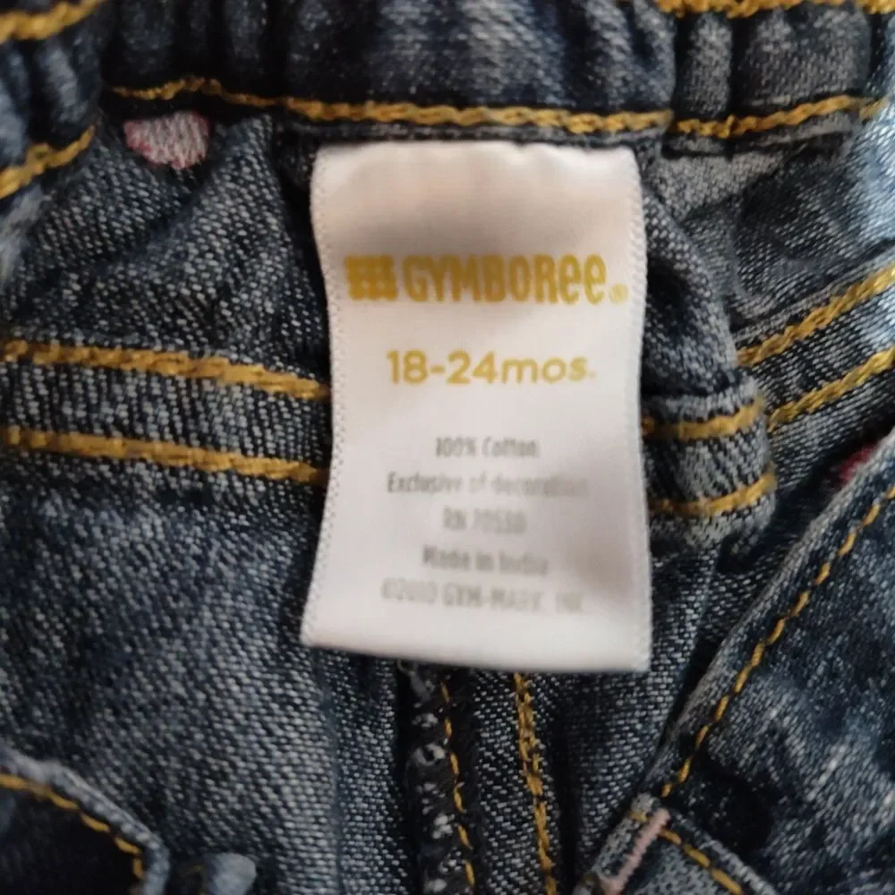 Vintage Gymboree Toddler Girls Embroidered Polka Dot Denim Jeans Pants 18-24 Mos